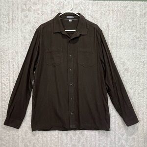 Horny Toad Chocolate Brown Organic Cotton Flannagan Heather Button Up Shirt Sz L